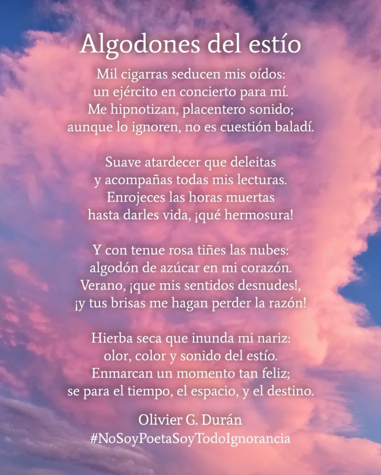 Poema escrito sobre una enorme nube rosada que inunda, casi por completo, un hermoso cielo azul